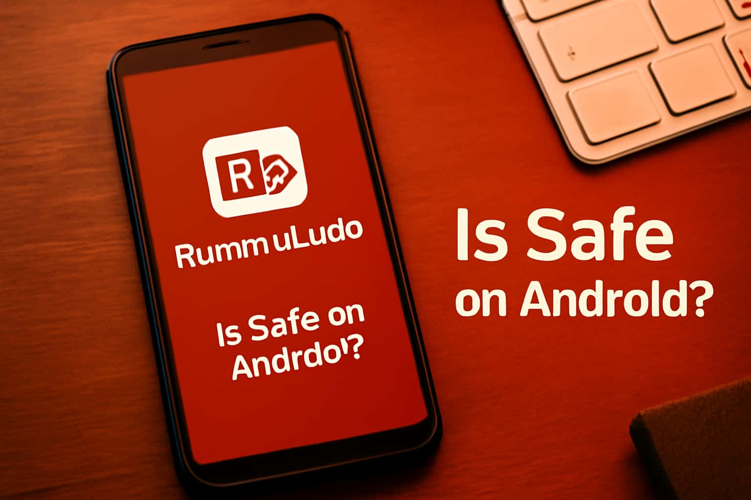 An informational scene illustrating safety features of RummyLudo on Android.