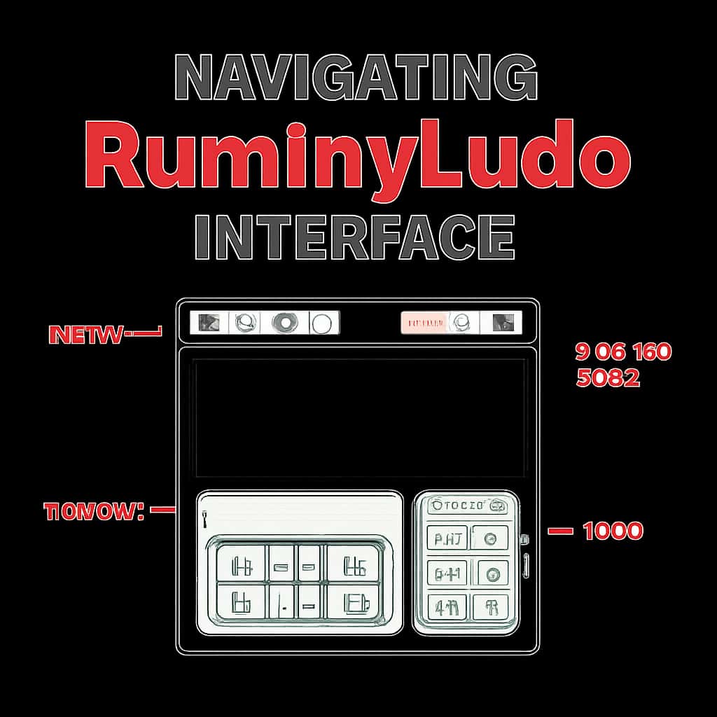 An educational illustration depicting key features of the RummyLudo interface.