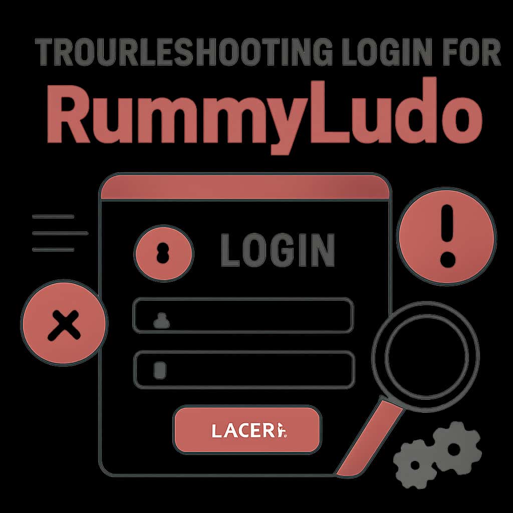 Illustration outlining key aspects of troubleshooting login issues for RummyLudo.